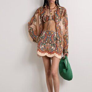 Zimmermann Women Ottie Scalloped Linen Paisley Mini Skirt
